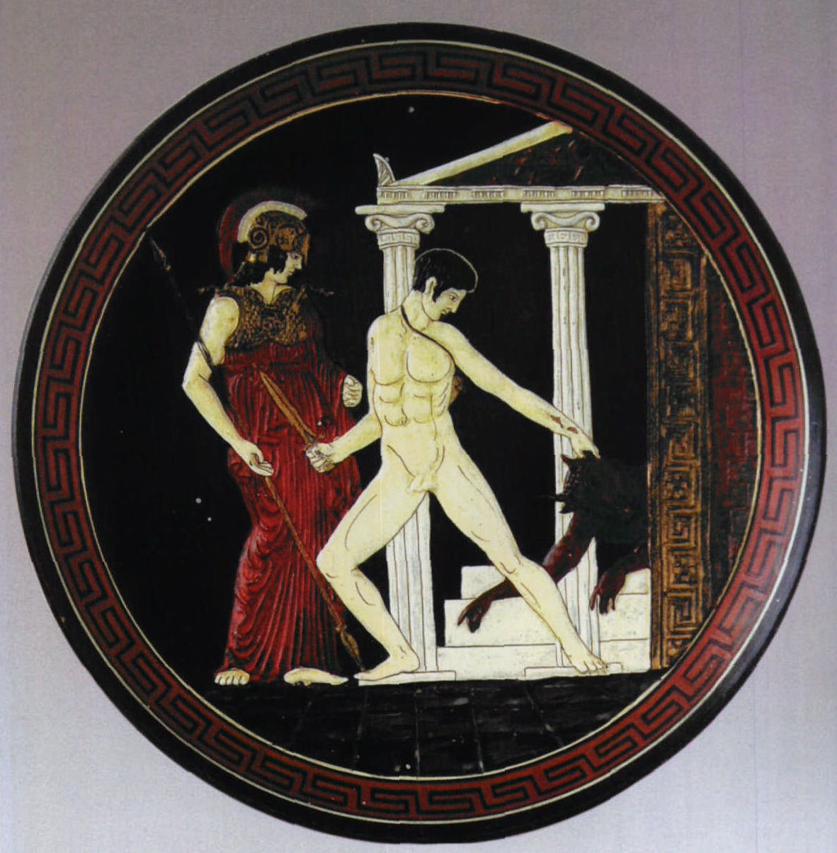 二十世纪早中期希腊手绘彩绘浮雕神话故事人物纹陶盘