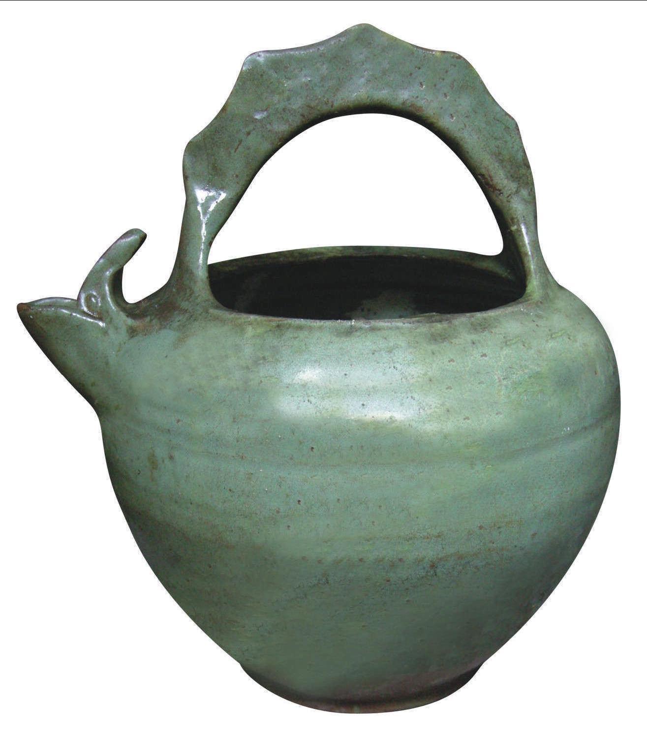 绿釉乐舞扁壶-固原文物-图片